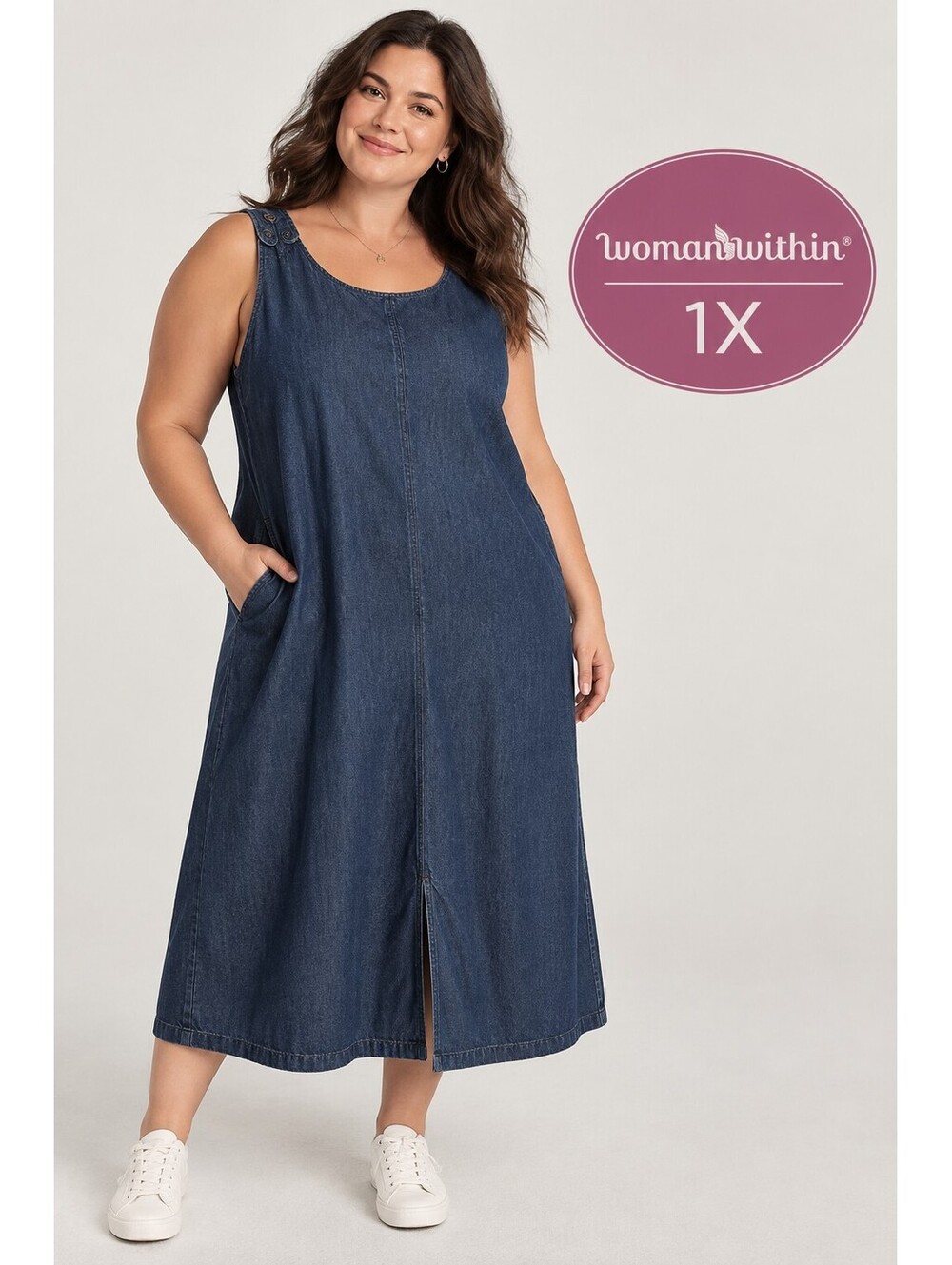 Woman Within 1X Blue Denim Sleeveless Sheath Dress